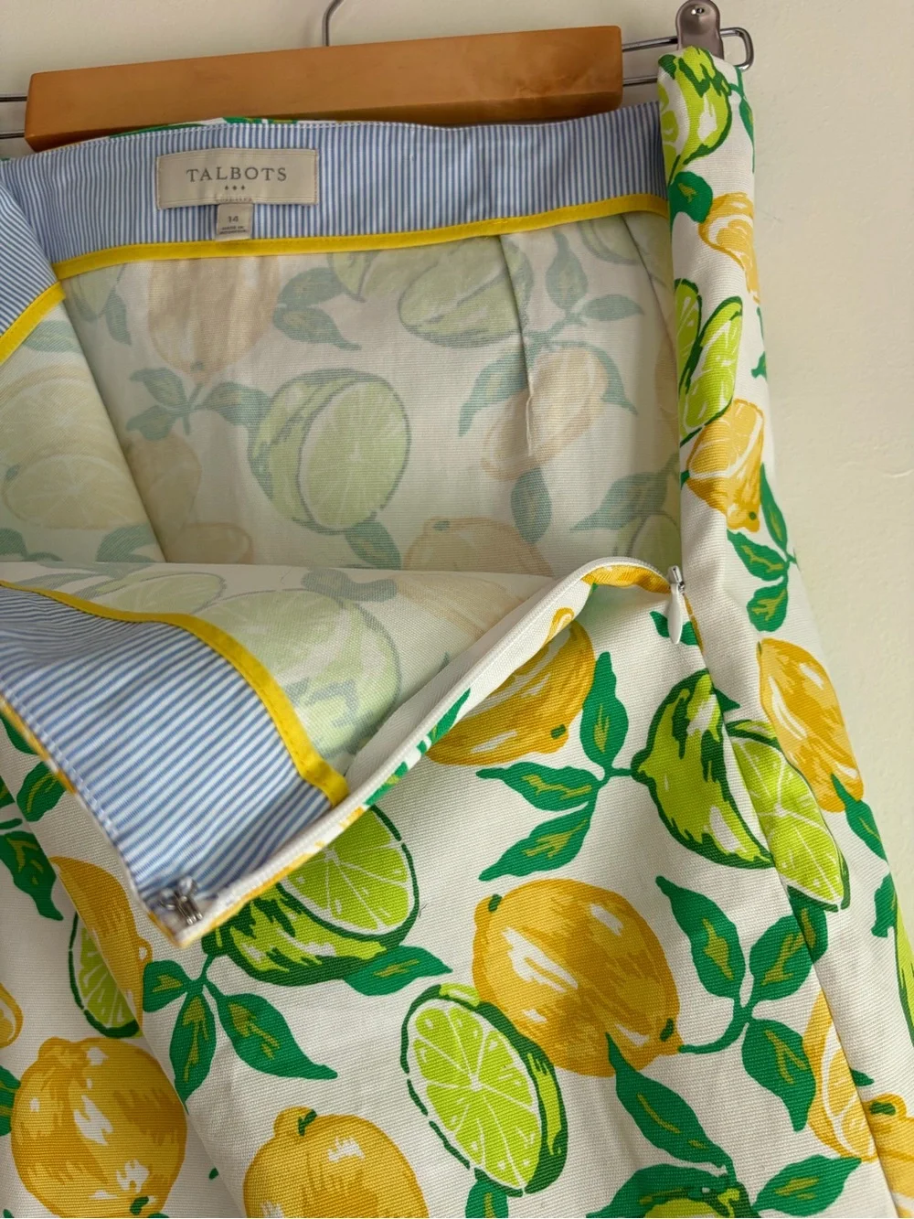 Talbots Citrus Print Cotton Blend Side Zip Mini Skirt Size 14